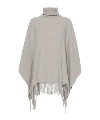 Fabiana Filippi Fringe Detail High-neck Wool Cape In Gray