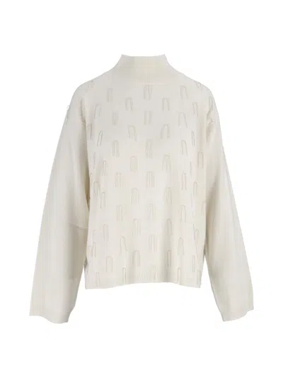 Fabiana Filippi Fringe High-neck Wool-silk Cashmere Sweater In White