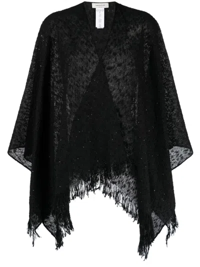 Fabiana Filippi Fringed-edge Cotton-blend Poncho In Schwarz