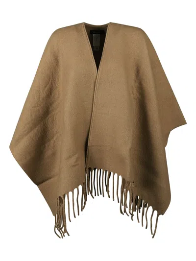 Fabiana Filippi Fringed-hem Wool Poncho In Brown