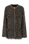 Fabiana Filippi Fringed Jacket In Wool Blend In Brown