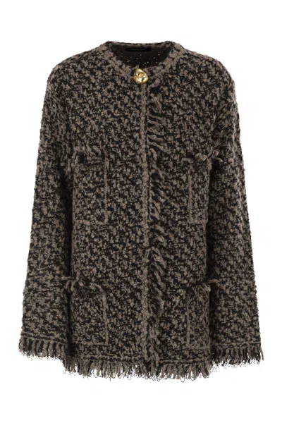 Fabiana Filippi Fringed Jacket In Wool Blend In Multi