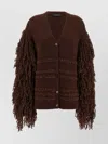 Fabiana Filippi Fringed Knit Cardigan Ribbed Hem In Brown