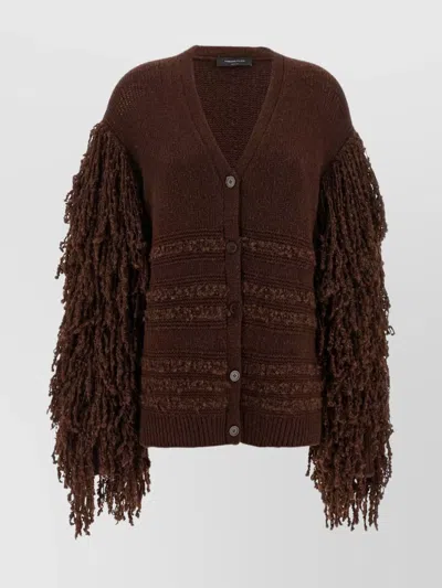FABIANA FILIPPI FRINGED KNIT CARDIGAN RIBBED HEM
