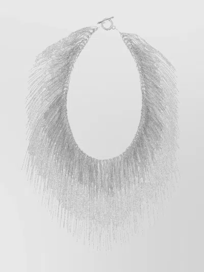 Fabiana Filippi Fringed Metallic Multi-strand Silver Brass Necklace