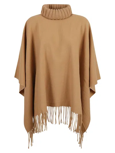 Fabiana Filippi Fringed Poncho In Brown