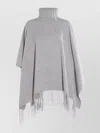 Fabiana Filippi Fringed Turtleneck Cape Soft Texture In Gray