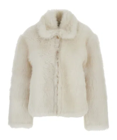 Fabiana Filippi White Fur Coat With Classic Collar In Fur Woman