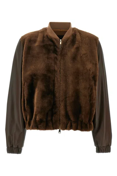 Fabiana Filippi Fur Waistcoat Bomber Jacket In Brown