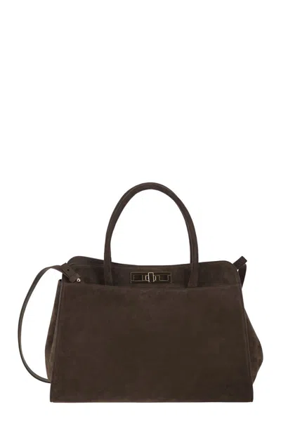 Fabiana Filippi Genuine Suede Leather Tote Bag In Brown