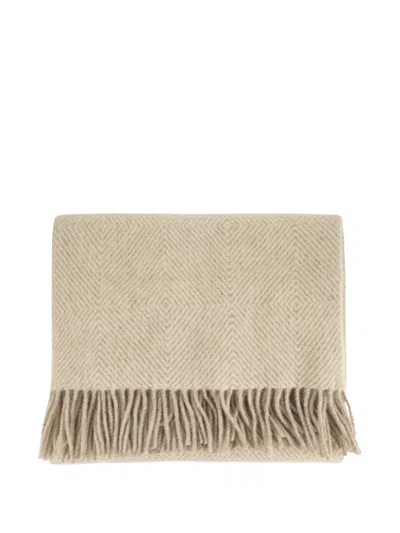 Fabiana Filippi Two-tone Pure Virgin Wool Throw With Geometric Pattern In Neutral