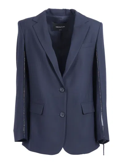 Fabiana Filippi Giacca Over Con Coulisse Dietro In Frescolana Color Blu Notte In Blue