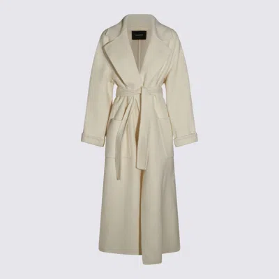 Fabiana Filippi Long Coat With Belted Waist And Pockets In White
