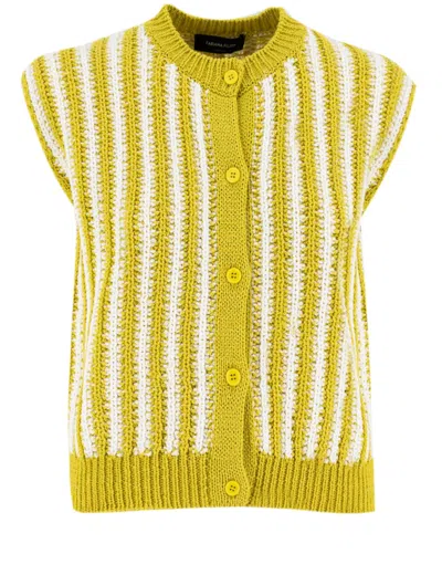 Fabiana Filippi Striped Cotton Gilet With Button-down Front In Cedro/bianco
