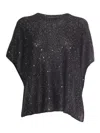 Fabiana Filippi Sequin Soft Mohair Crew Neck Cape In Black