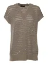 Fabiana Filippi Sequin Striped Crochet V Neck Cape Sleeve Sweater In Brown