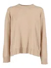 Fabiana Filippi Platinum-hued Crew Neck Sweater With Ribbed Details In Brown