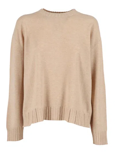 Fabiana Filippi Platinum-hued Crew Neck Sweater With Ribbed Details In Neutral