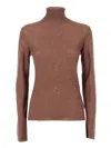 Fabiana Filippi Long Sleeve Turtleneck Sweater With Sequined Detail In Brown