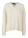 Fabiana Filippi Sweater V-neck Ribbed Cuffs Hem Neckline In Neutral