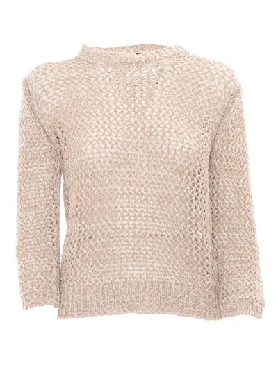 Fabiana Filippi Bicolor Cotton Mesh Short Sleeve Sweater In Neutral