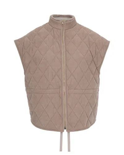 Fabiana Filippi Beige Diamond-quilted Suede Vest In Brown