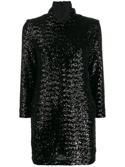 Fabiana Filippi Glitter-embellished Evening Dress With High Neckline In Black