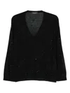 Fabiana Filippi V-neck Wool Sweater Sparkling Detail In Black