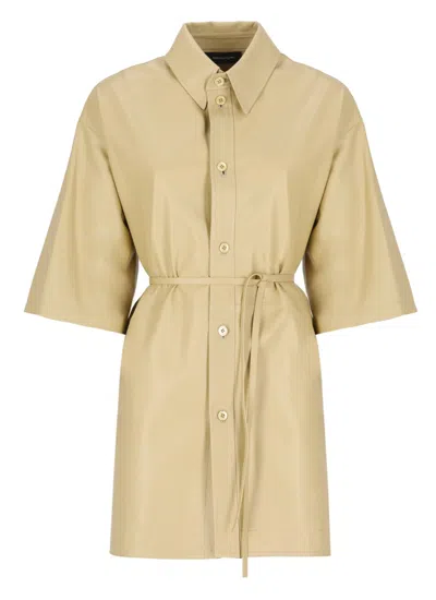Fabiana Filippi Gold Nappa Leather Shirt With Classic Collar In Neutrals