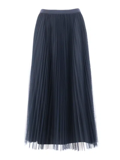 Fabiana Filippi Gonna Ampia In Tulle Plisse' Con Cinta In Maglia Color In Blue