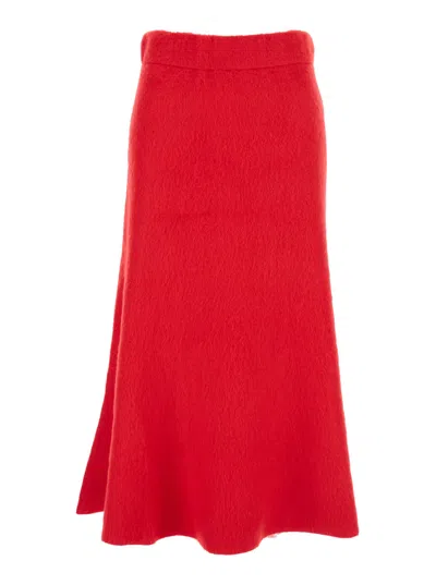 FABIANA FILIPPI RED SKIRT WITH HIDDEN CLOSURE AND BRUSHED EFFECT IN WOOL BLEND WOMAN