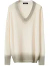 Fabiana Filippi Gradient Effect White Sweater With Deep V-neckline In Neutral