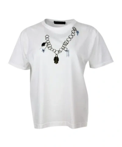 Fabiana Filippi Short-sleeved Crew-neck T-shirt In Fine Cotton Jersey With Chain Print In White