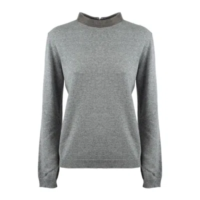 Fabiana Filippi Gray Virgin Wool Sweater With Monile Collar