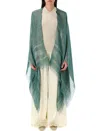 Fabiana Filippi Turquoise Cape With Lurex Detail And Fringed Edges