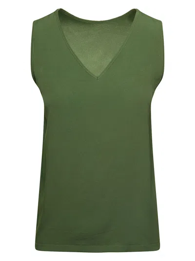 Fabiana Filippi Green V-neck Sleeveless Top In Silk Blend Woman