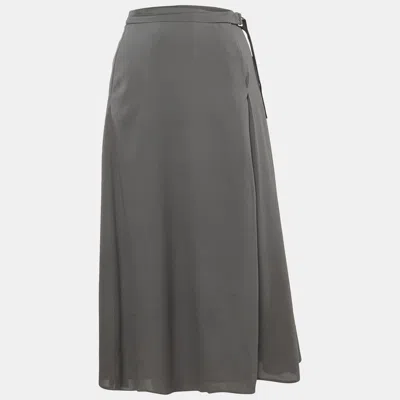 Pre-owned Fabiana Filippi Grey Crepe Pleated A-line Skirt M In Gray