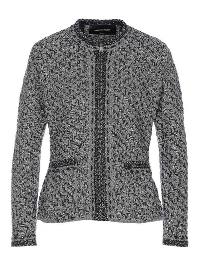 Fabiana Filippi Dark Blue Sequin Tweed Jacket With A Denim Effect In Black