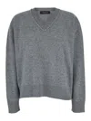 Fabiana Filippi Grey Sweater With V Neck And Micro Sequins In Wool Blend In Gray