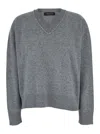 Fabiana Filippi Grey Sweater With V Neck And Micro Sequins In Wool Blend In Gray