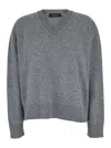 Fabiana Filippi Grey Sweater With V Neck And Micro Sequins In Wool Blend In Gray
