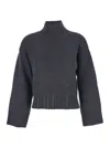 Fabiana Filippi Grey Turtleneck Sweater With Beaded Embroidery On The Waist And Dropped Shoulders In Wool Woman In Black