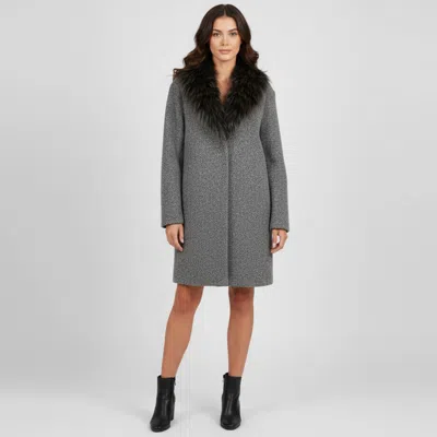Pre-owned Fabiana Filippi Grey Wool Blend Fur Collared Mid Length Coat M In Gray