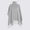 Fabiana Filippi Fringed Turtleneck Cape Soft Texture In Gray