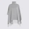 Fabiana Filippi Fringed Turtleneck Cape Soft Texture In Gray