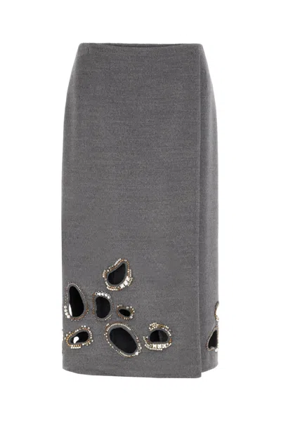 FABIANA FILIPPI GREY WOOL MIDI SKIRT