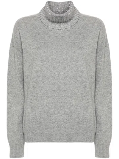 Fabiana Filippi Heather Grey Wool-silk Turtleneck Sweater