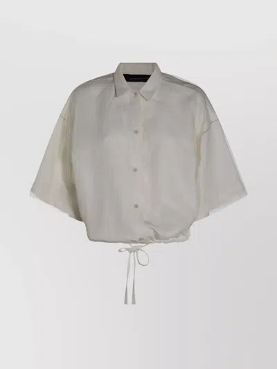 Fabiana Filippi Hem Drawstring Collar Short Sleeve Top In White