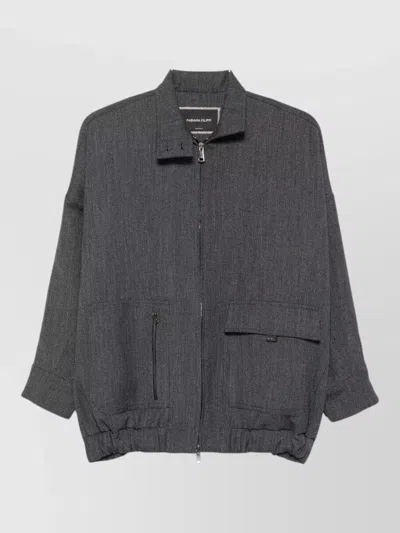 Fabiana Filippi High Collar Jacket Button Detail Silk Blend In Gray