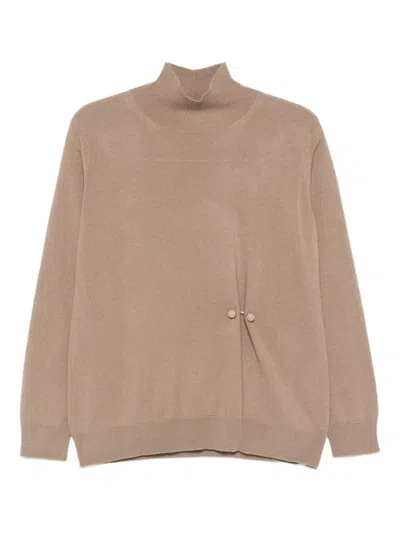 Fabiana Filippi High-neck Button-detail Sweater In Brown